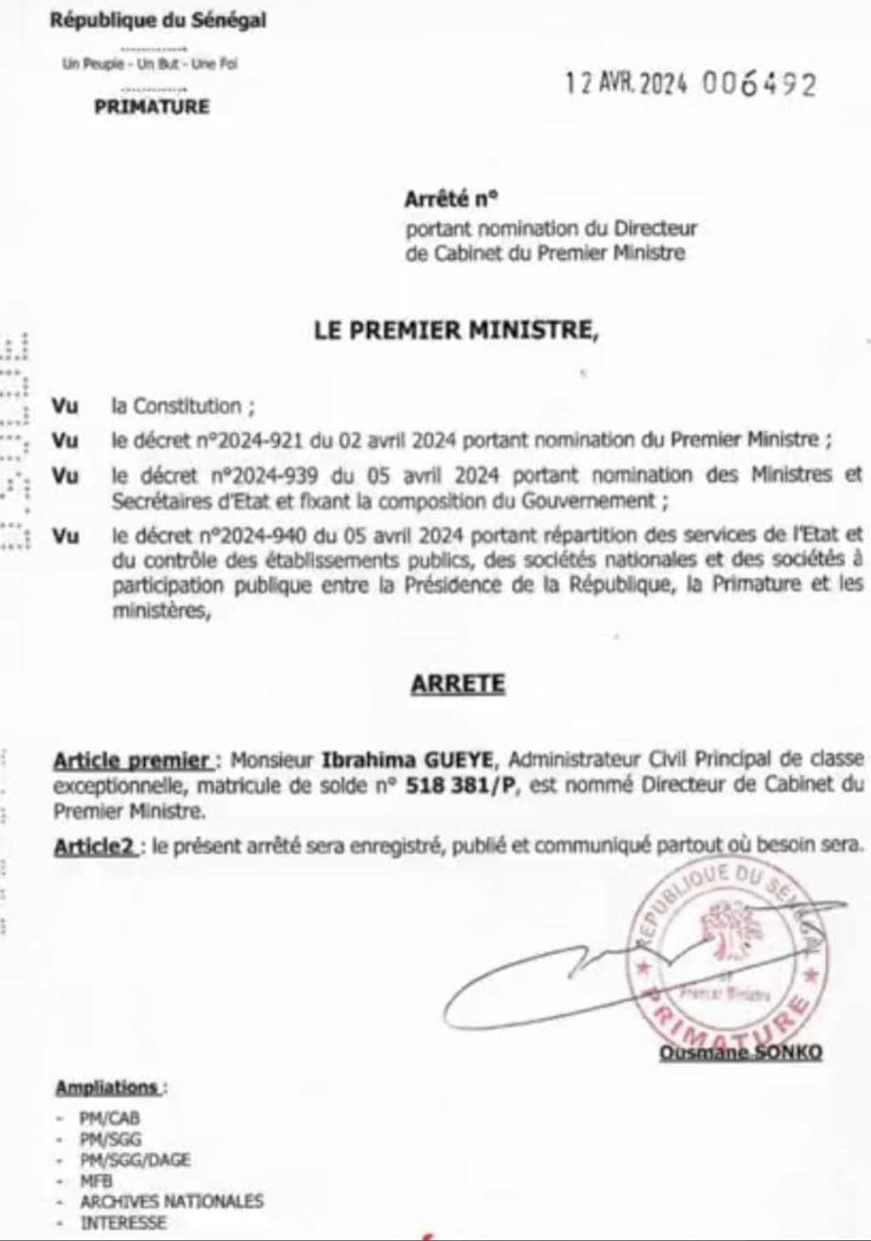 Primature : Ousmane Sonko a choisi son directeur de cabinet