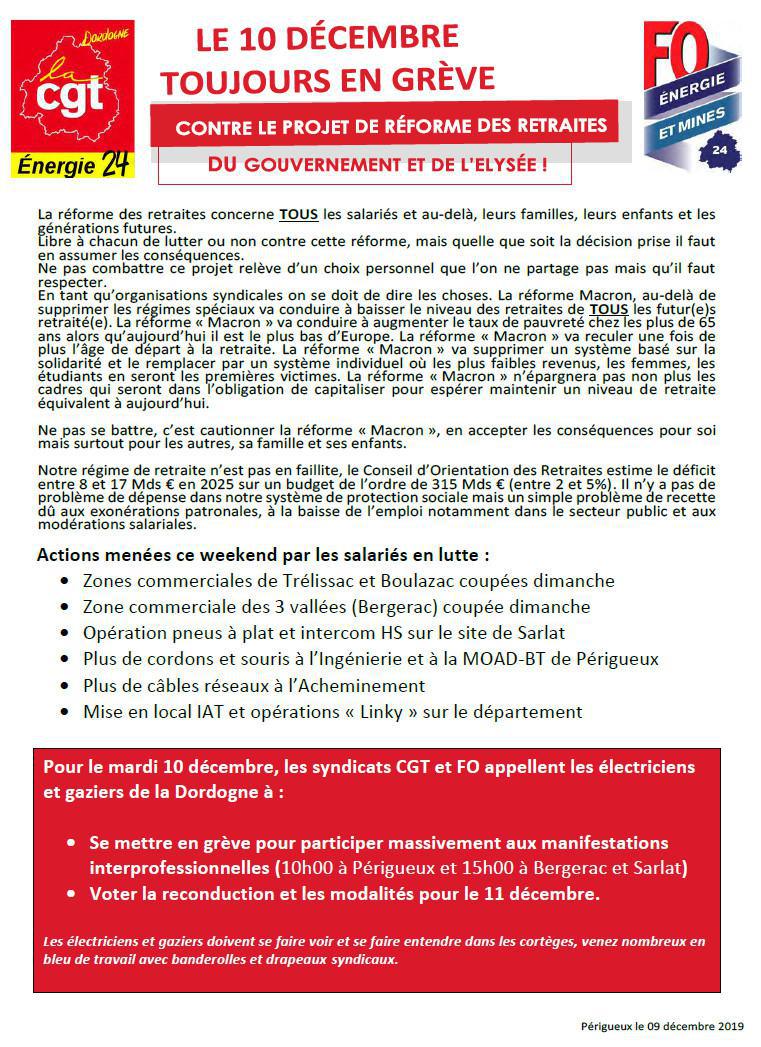 Appel intersyndical à la grève du 10 décembre 2019 contre la réforme des retraites