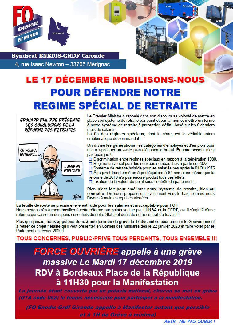 Appel intersyndical à la grève le 17 décembre 2019 contre la réforme des retraites