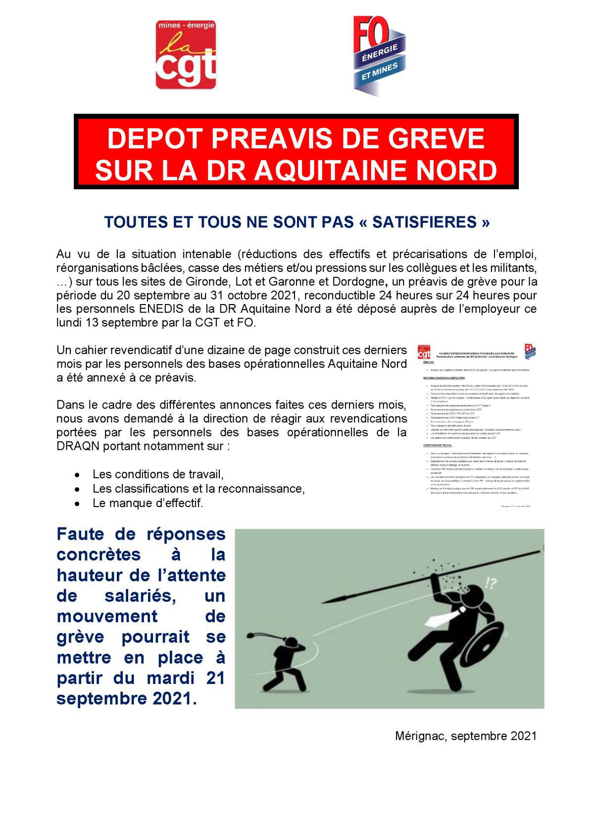 Préavis de grève dans le domaine opérationnel en DR Aquitaine Nord