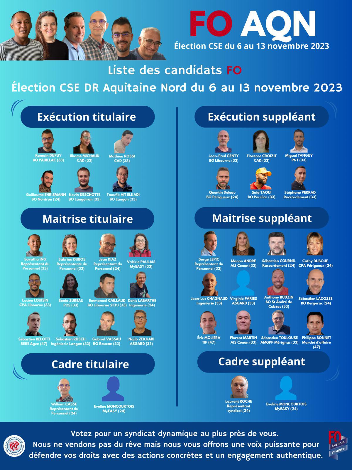 [FO Enedis DR AQN] - Les Candidat(e)s FO pour l'Election CSE du 6 au 13 novembre 2023