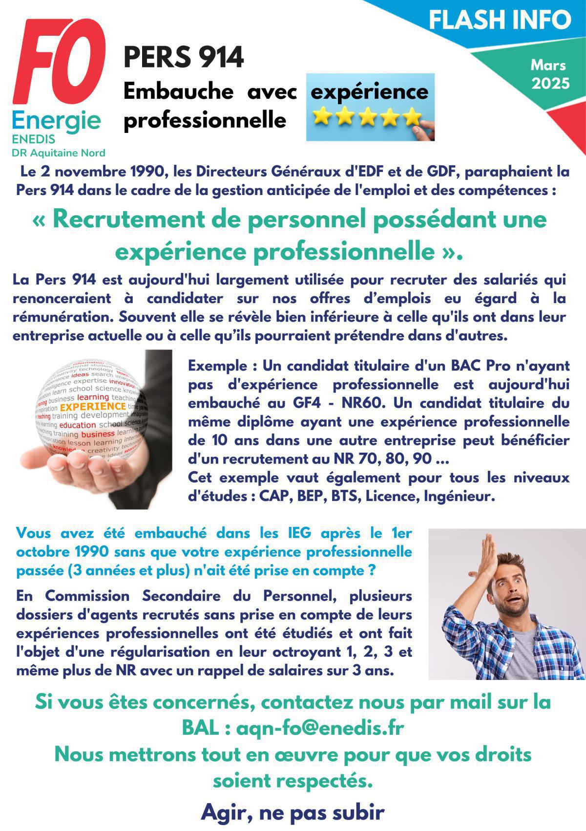 [FO Energie AQN] PERS 914 - Embauche avec expérience professionnelle