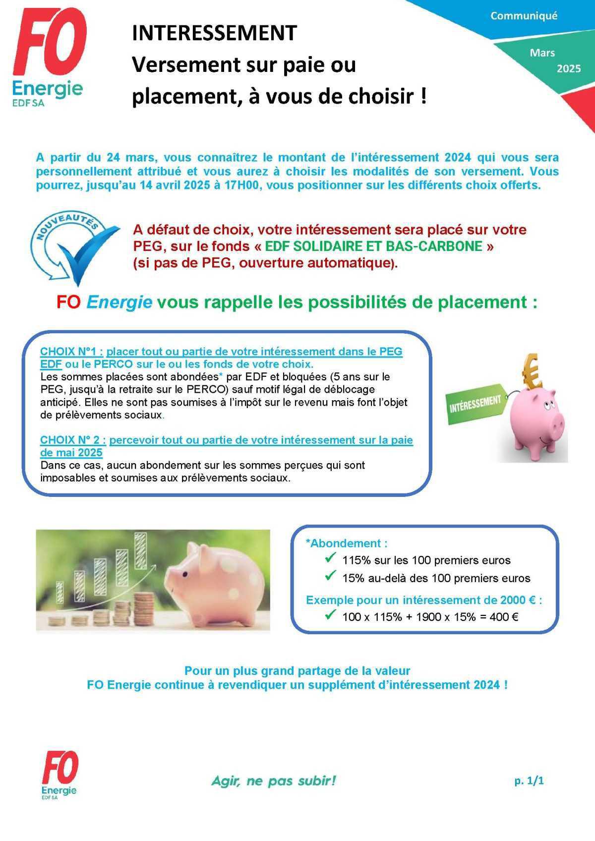 [EDF SA] Intéressement - Versement sur paie ou placement, à vous de choisir !