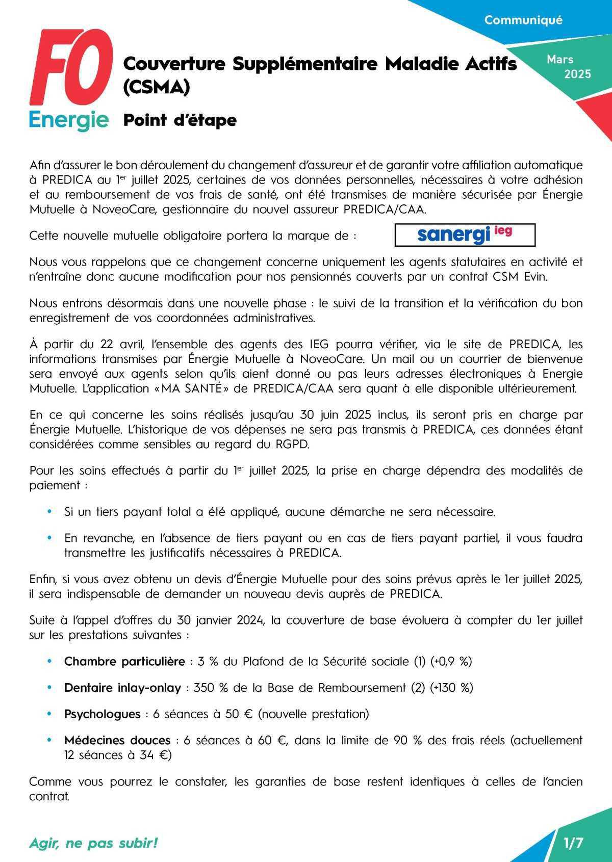 Couverture Supplémentaire Maladie Actifs (CSMA) - Point d’étape