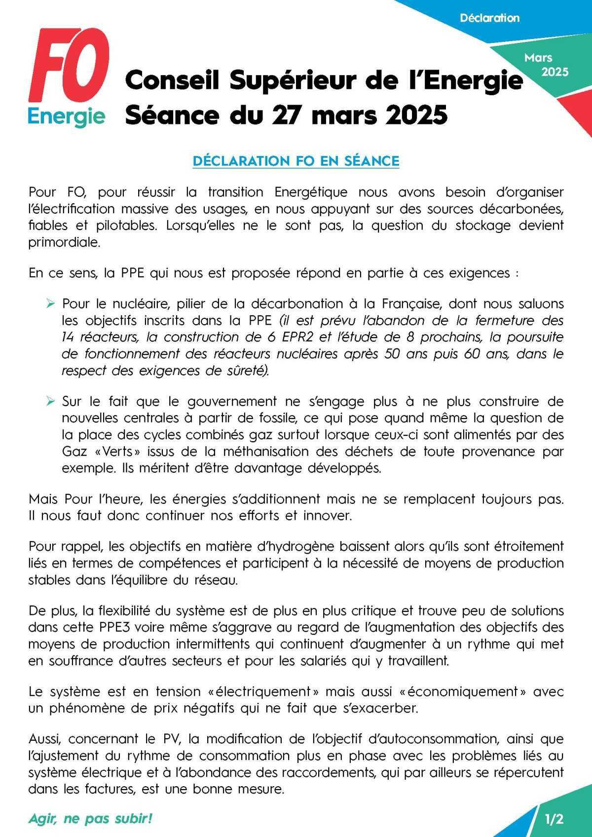 Conseil Supérieur de l’Énergie - Séance du 27 mars 2025