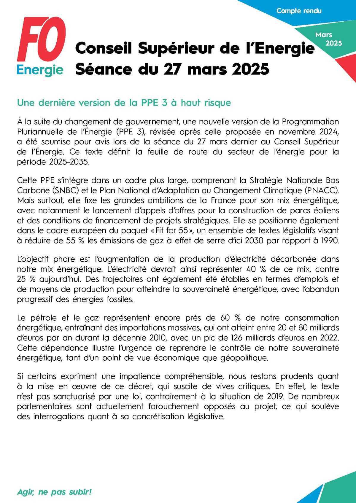 Conseil Supérieur de l’Énergie - Séance du 27 mars 2025