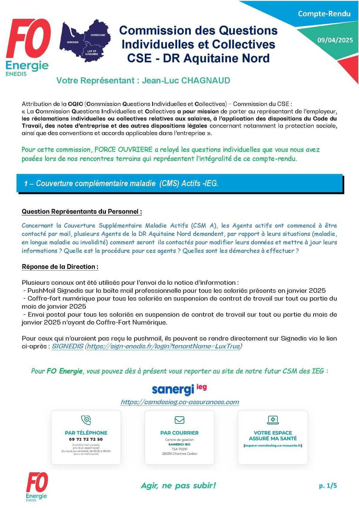 [FO Énergie AQN] Commission des Questions Individuelles et Collectives - Réunion du 25 mars 2025