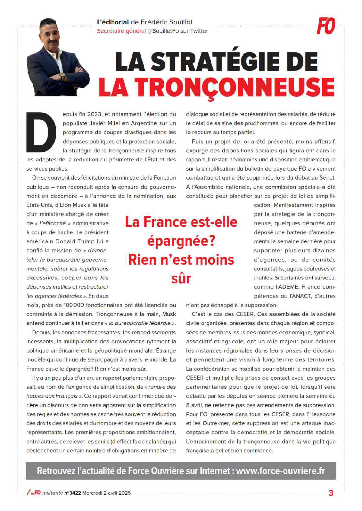 L’édito de Frédéric Souillot - La stratégie de la tronçonneuse