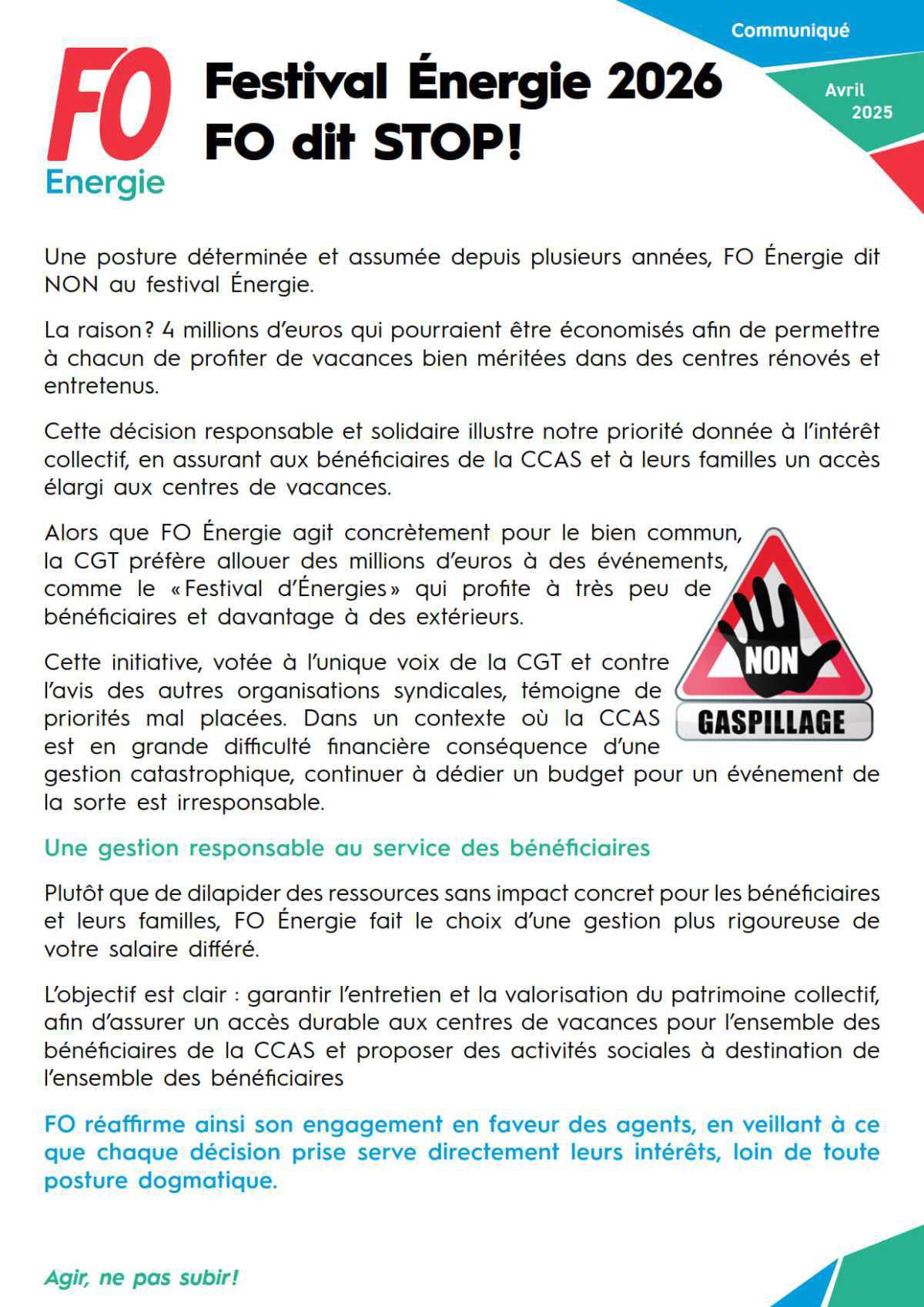 Festival Énergie 2026 - FO dit STOP !