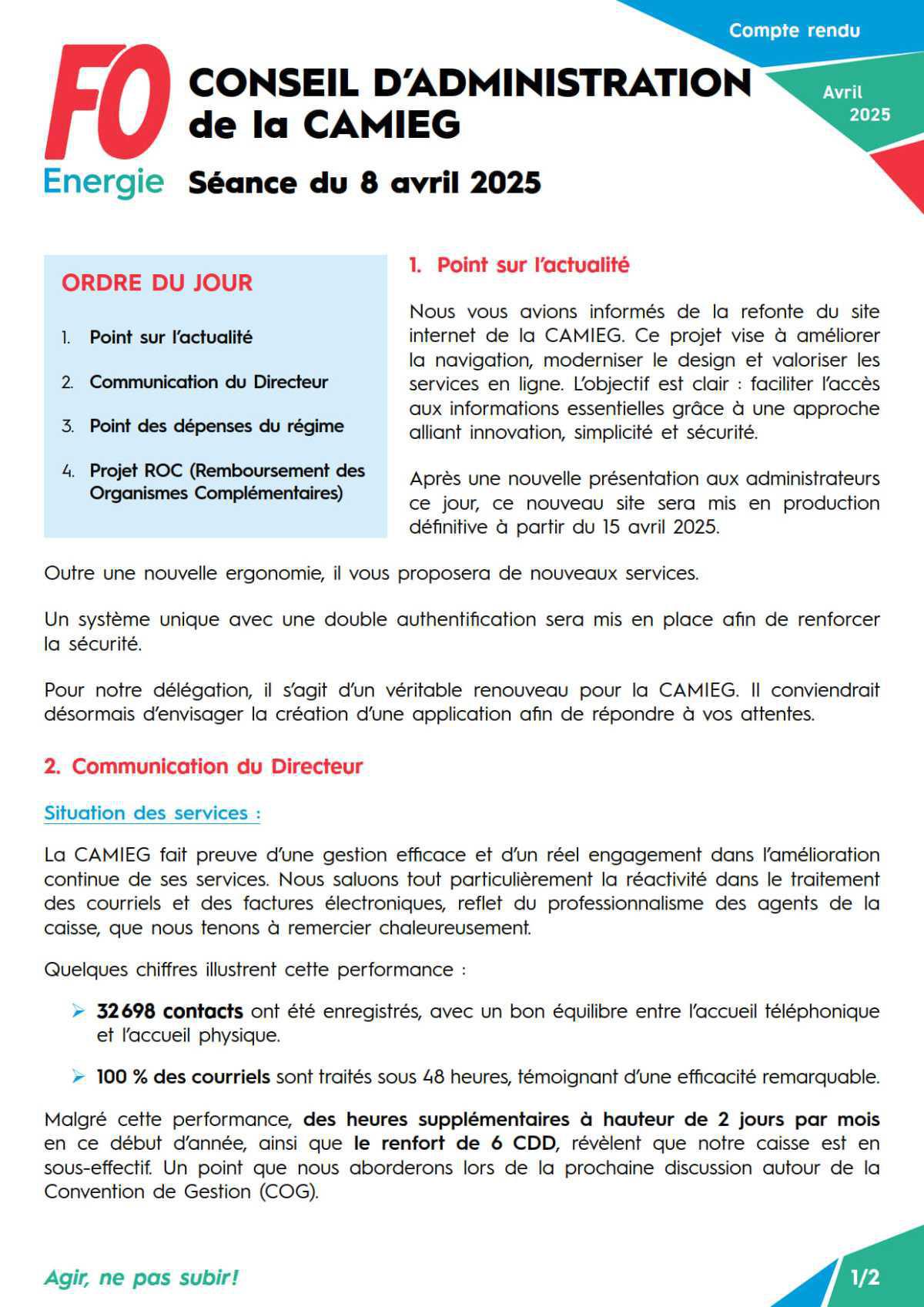 [CAMIEG ] CR du conseil d’Administration du 8 avril 2025