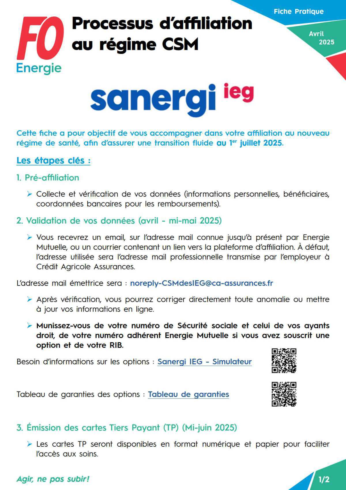 [FP] Affiliation au nouveau régime de santé SANERGI IEG