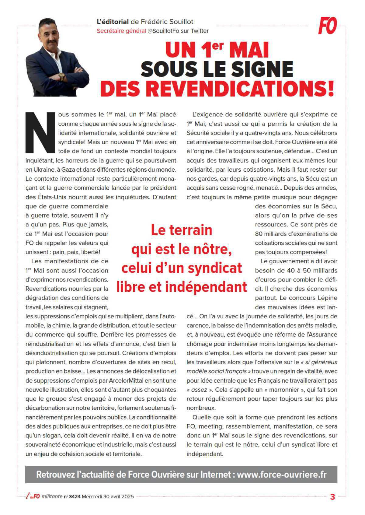 L’édito de Frédéric Souillot – Un 1er mai sous le signe des revendications !