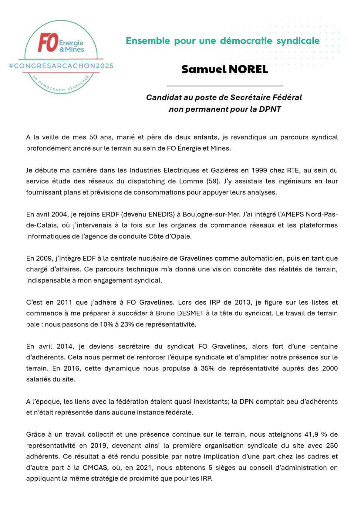 [Congrès 2025] Samuel NOREL, Candidat au poste de Secrétaire Fédéral non permanent pour la DPNT