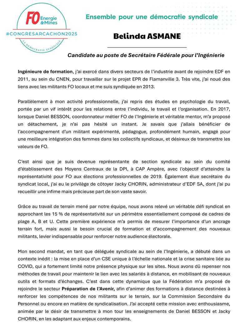 [Congrès 2025] Belinda ASMANE, Candidate au poste de Secrétaire Fédéral pour ingénierie