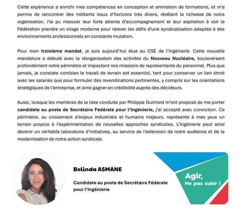[Congrès 2025] Belinda ASMANE, Candidate au poste de Secrétaire Fédéral pour ingénierie