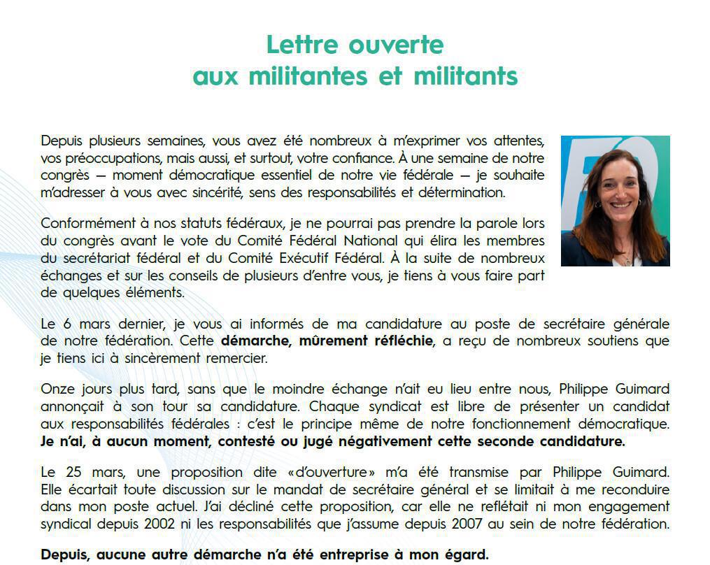 [Congrès 2025] Sandrine TELLIER - Candidate au poste de secrétaire général FNEM FO - Lettre ouverte aux militantes et militants