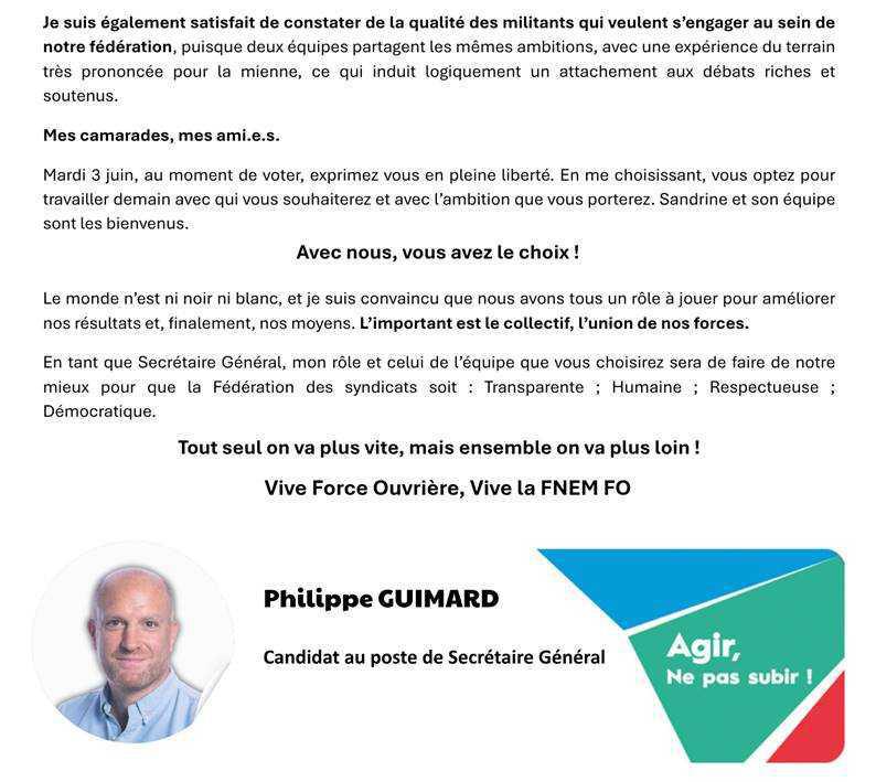 [Congrès 2025] Philippe GUIMARD, Candidat au poste de secrétaire général FNEM FO - Ensemble pour une démocratie syndicale