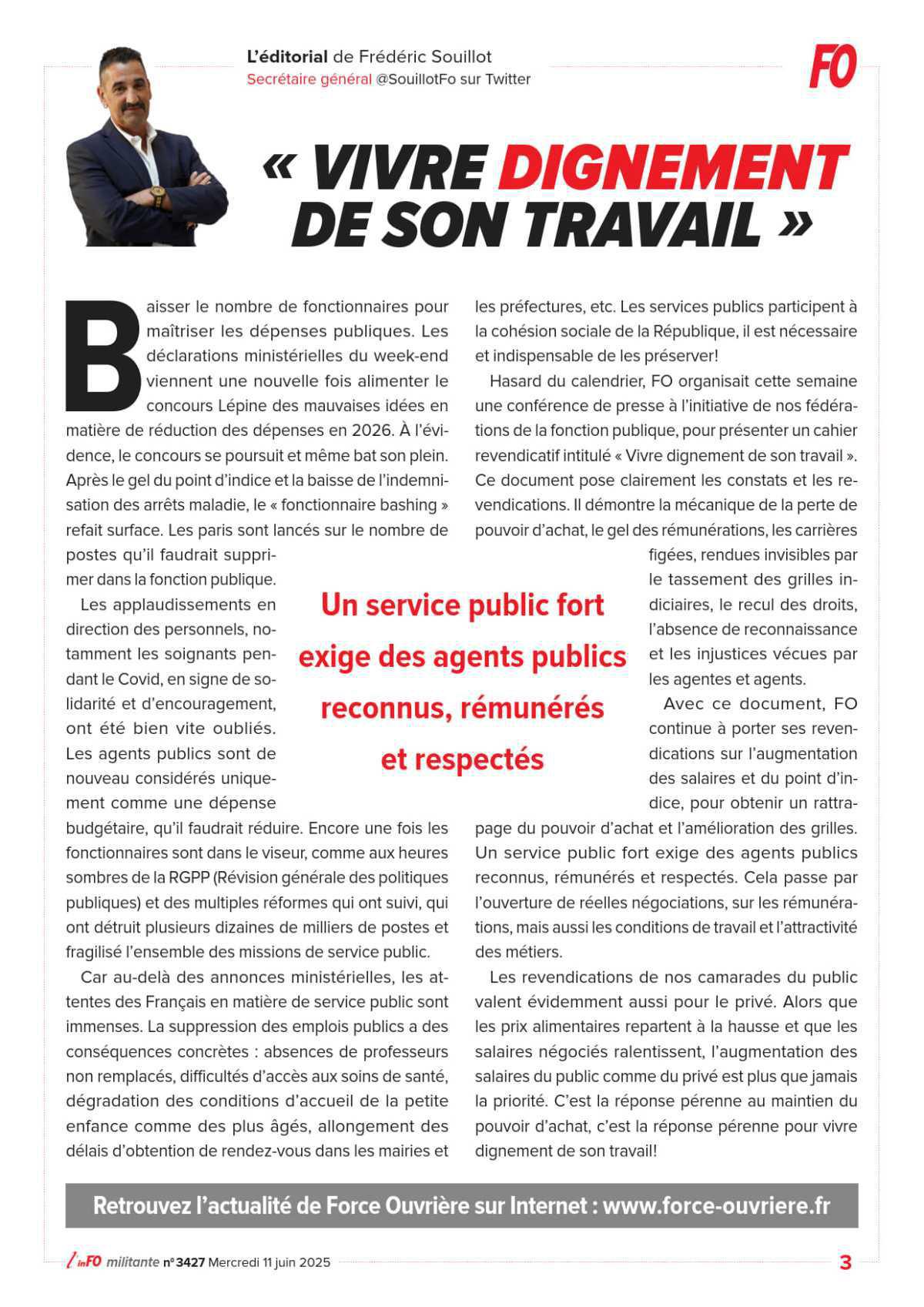 L’édito de Frédéric SOUILLOT - Vivre dignement de son travail