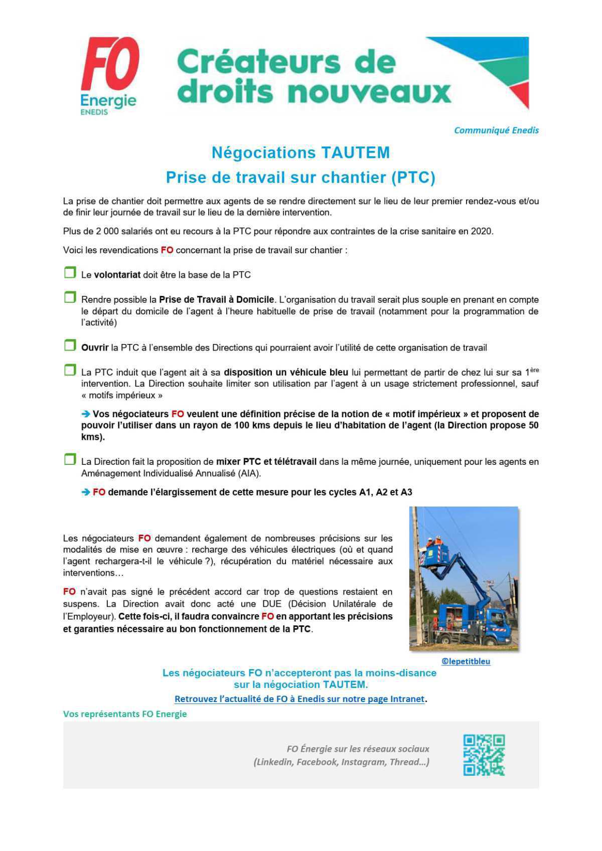 [Enedis] Négociations TAUTEM - Prise de travail sur chantier