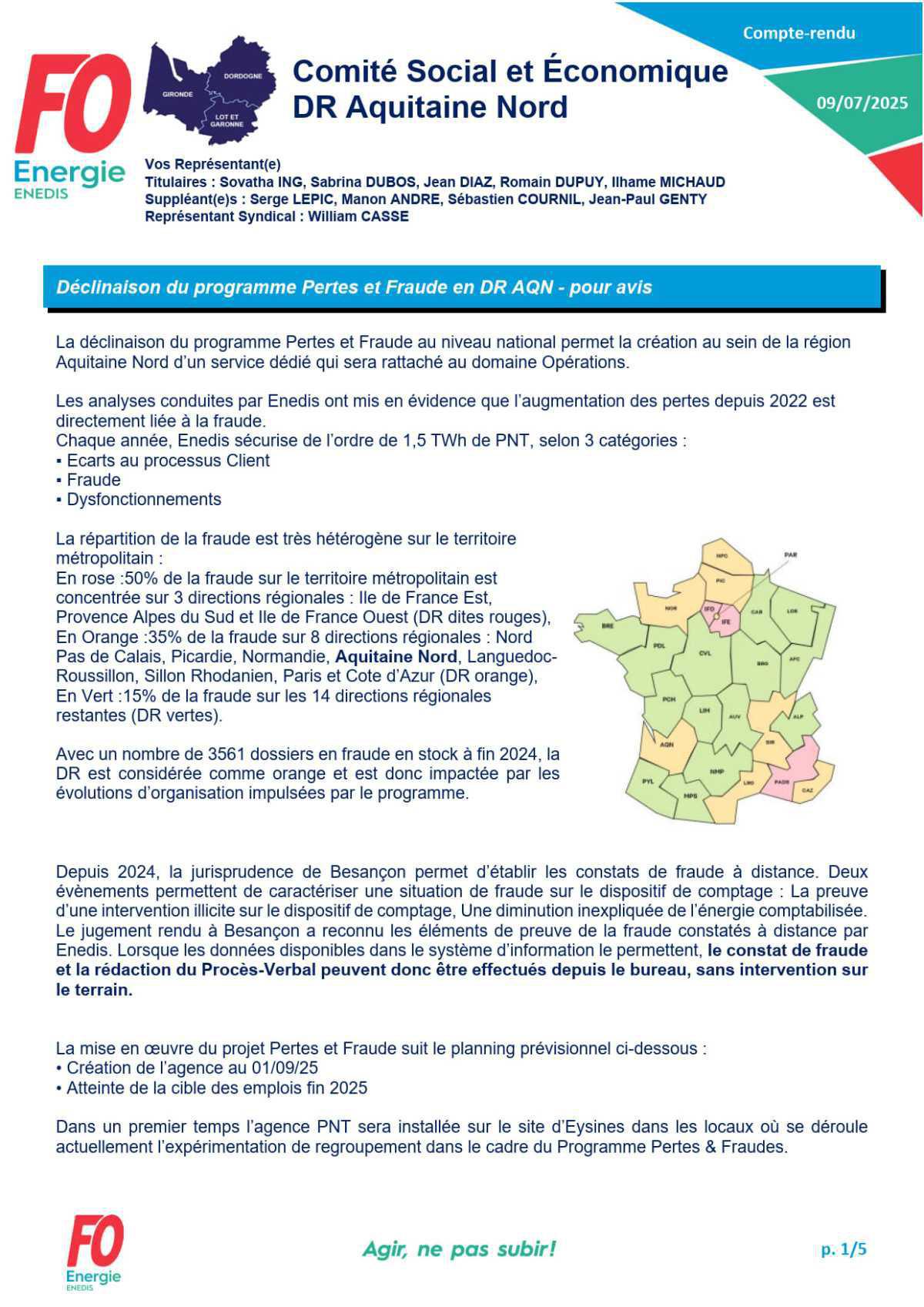 [FO Énergie AQN] Comité Social et Économique - Réunion du 9 juillet 2025