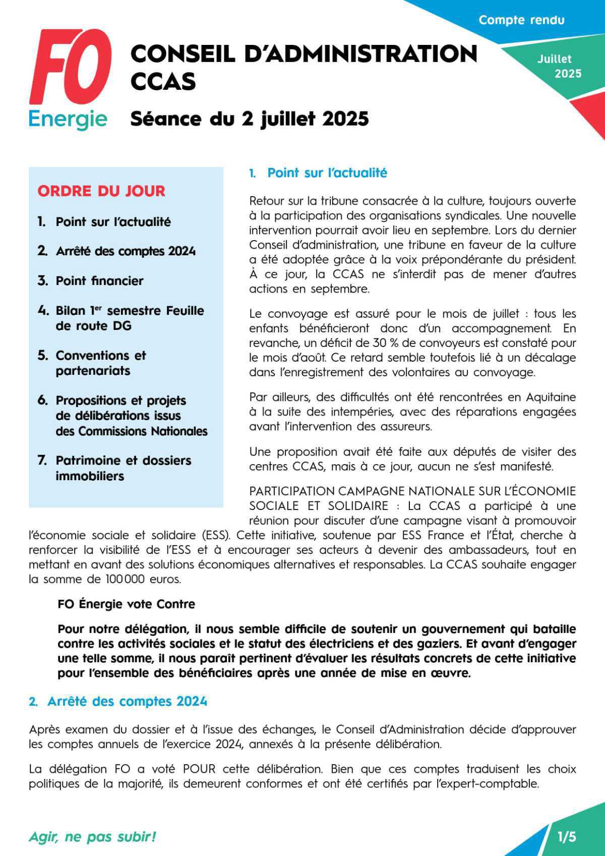 [CCAS] CR Conseil d’Administration du 02 juillet 2025