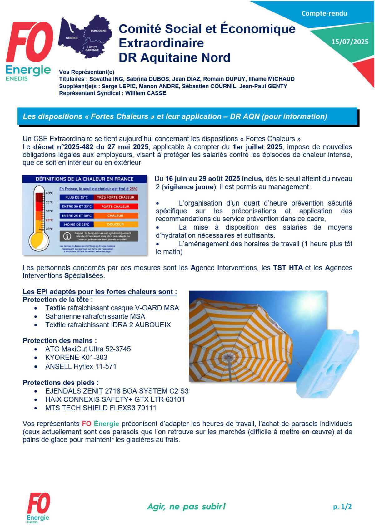 [FO Énergie AQN] Comité Social et Économique Extraordinaire - Réunion du 15 juillet 2025