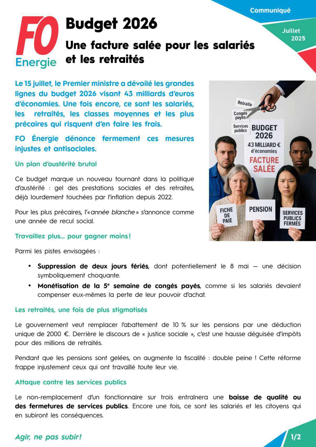 [Budget 2026] Une facture salée pour les salariés et les retraités