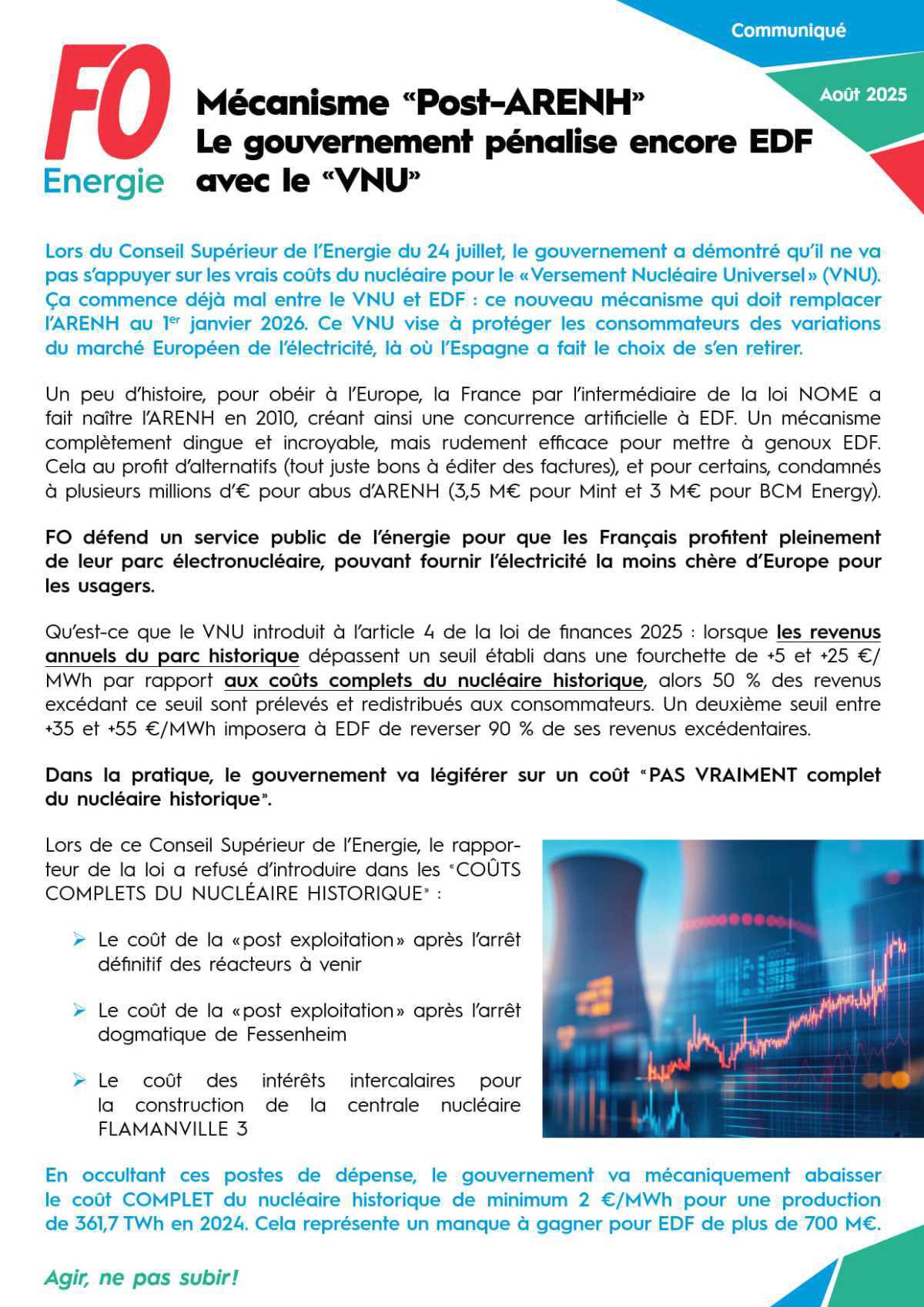 [Mécanisme «Post-ARENH»] Le gouvernement pénalise encore EDF avec le «VNU»