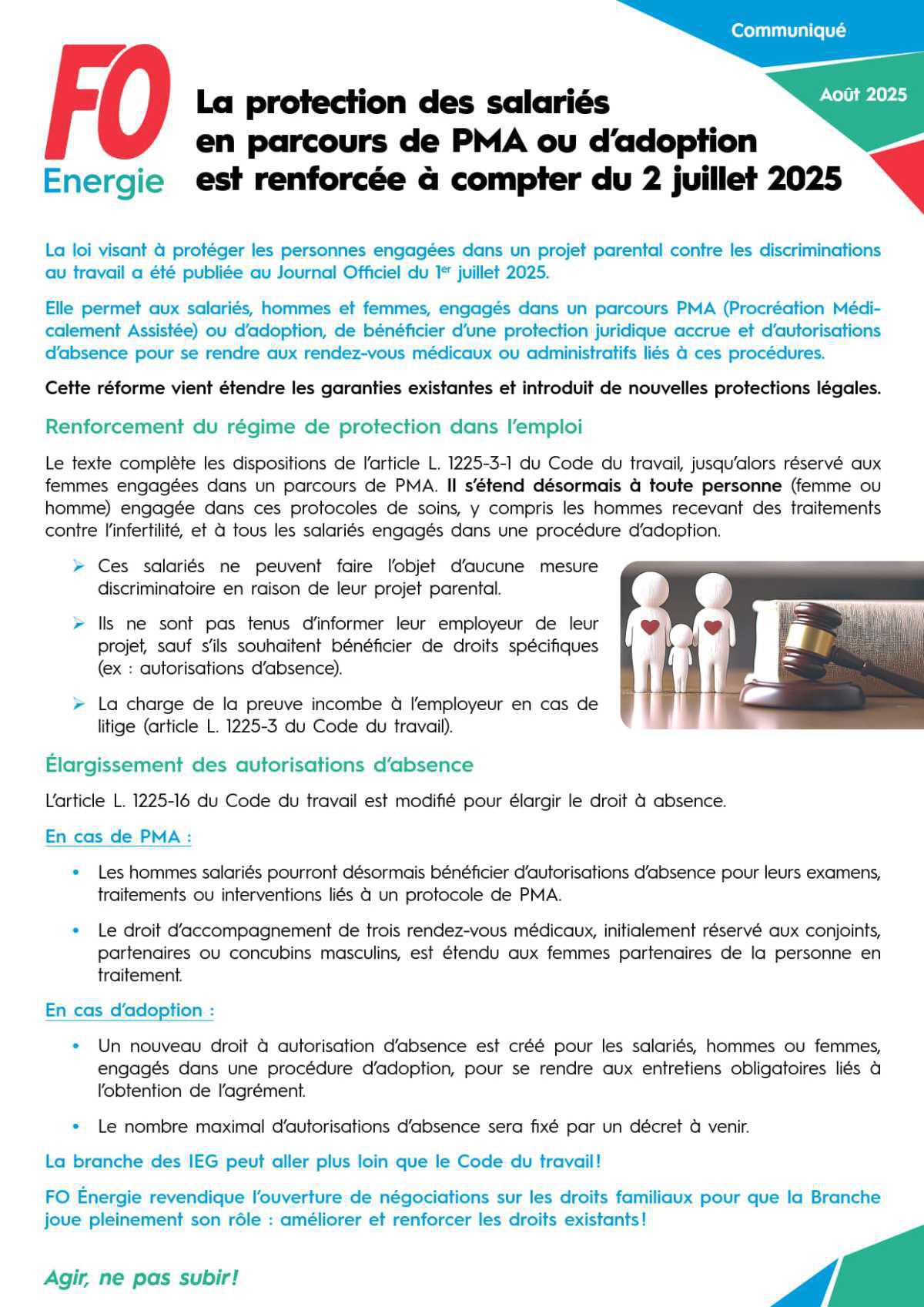 La protection des salariés en parcours de PMA ou d’adoption est renforcée à compter du 2 juillet 2025