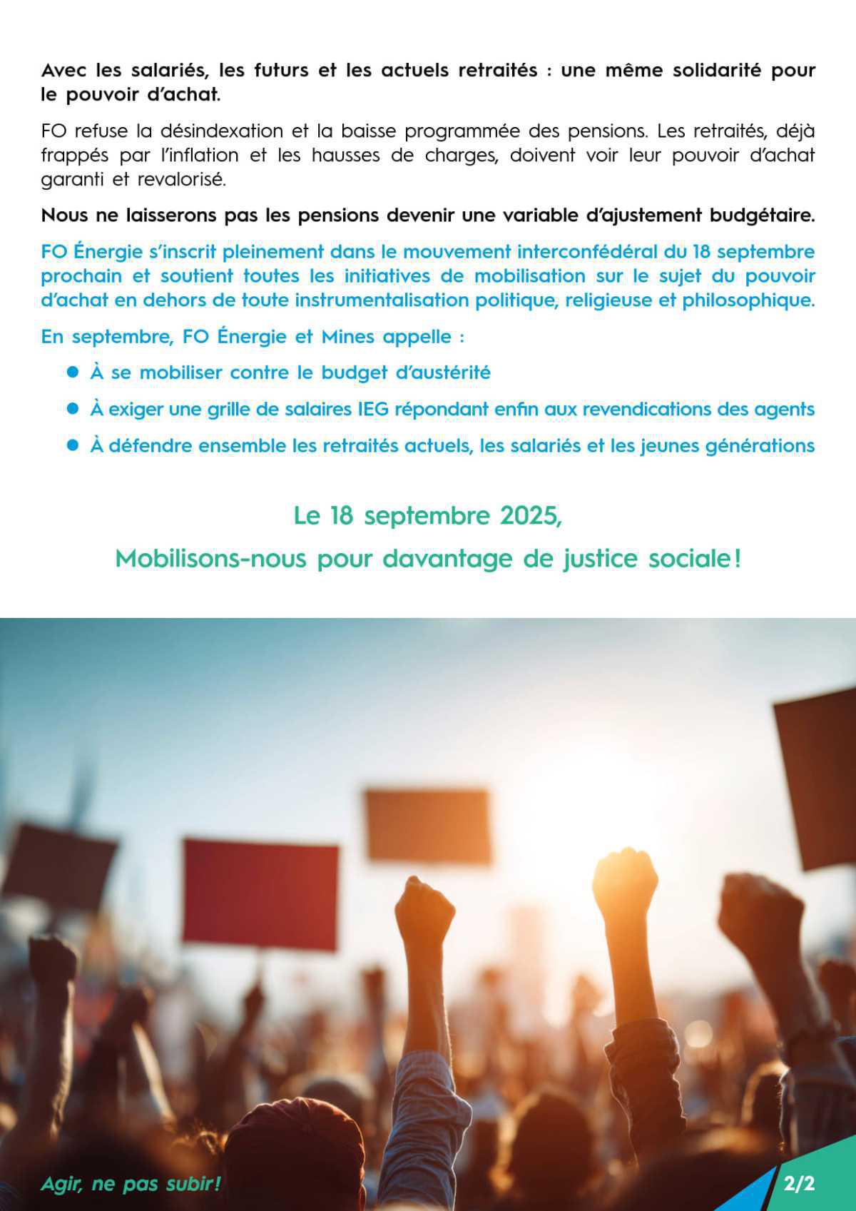 Pour nos salaires, nos retraites, notre modèle social ! NON à l’austérité imposée