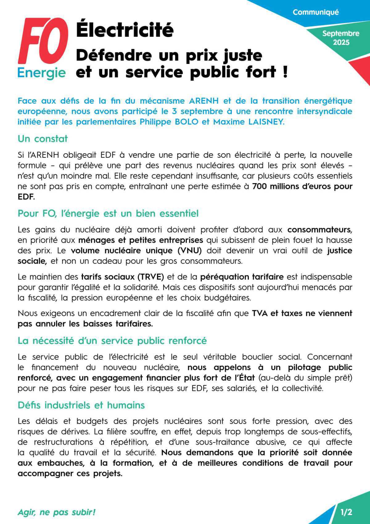 [Électricité] Défendre un prix juste et un service public fort !