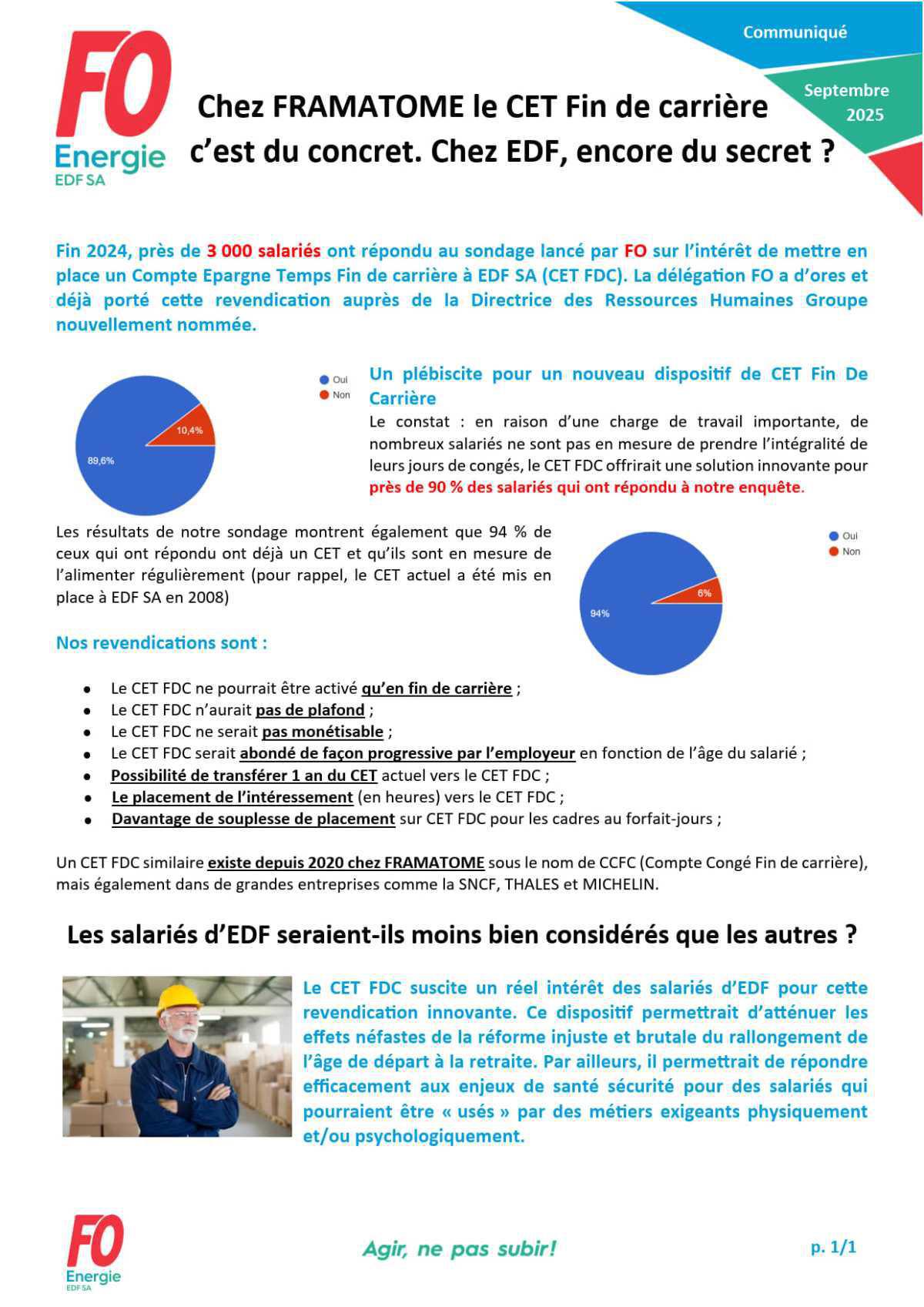 [EDF SA] Chez FRAMATOME le CET Fin de carrière c’est du concret. Chez EDF, encore du secret ?