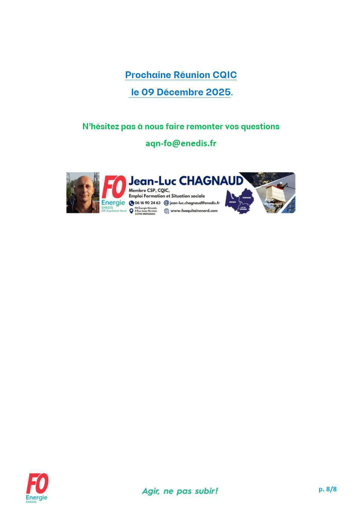 [FO Énergie AQN] Commission des Questions Individuelles et Collectives - Réunion du 23 septembre 2025