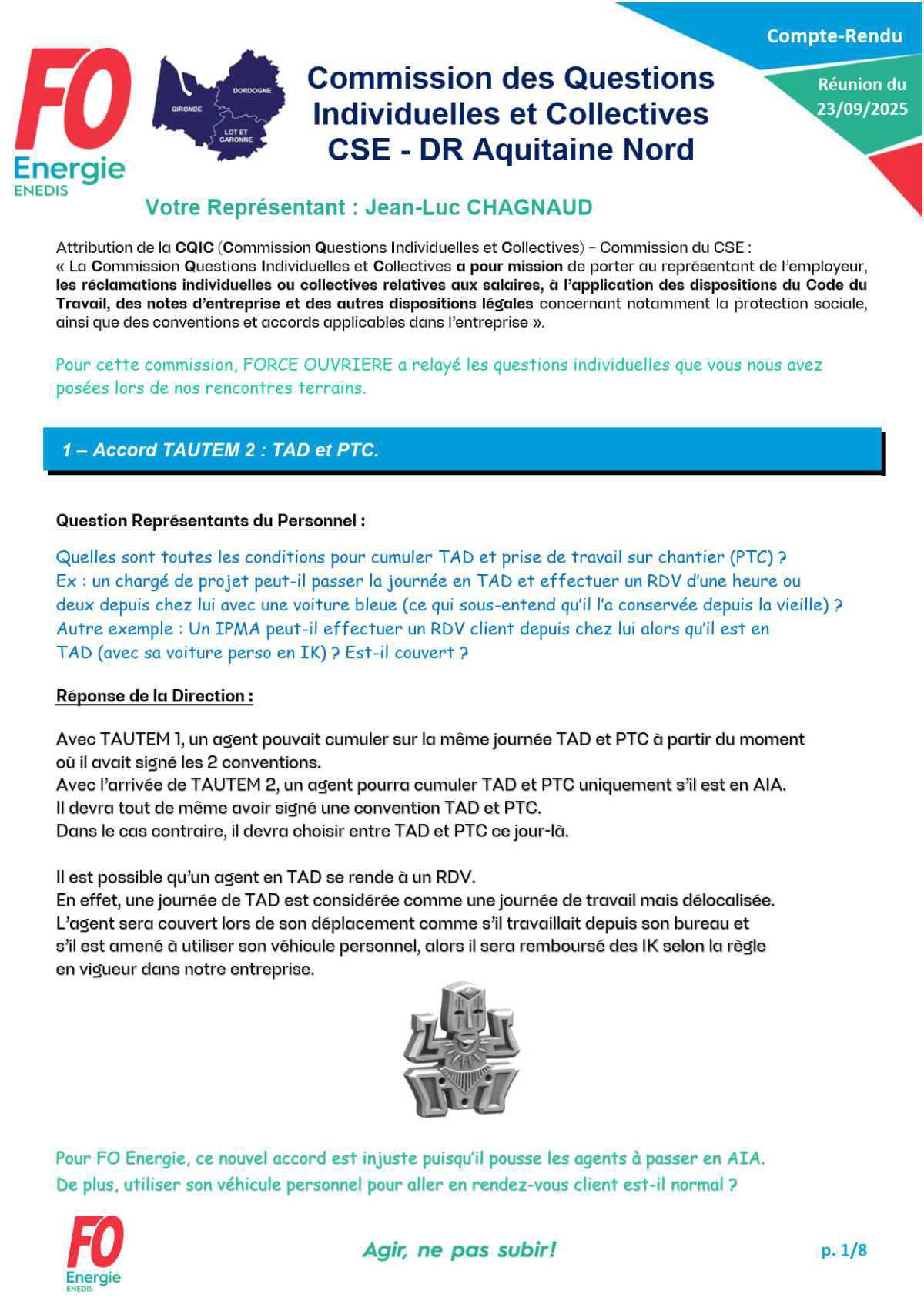 [FO Énergie AQN] Commission des Questions Individuelles et Collectives - Réunion du 23 septembre 2025