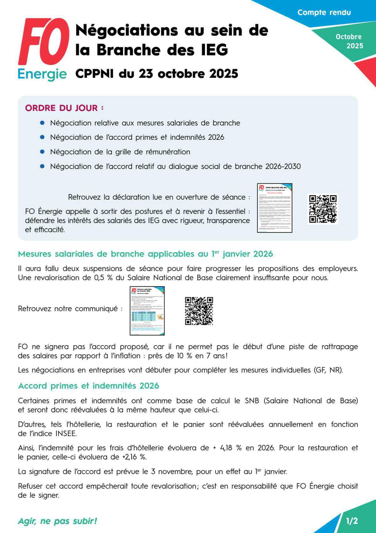 CPPNI Branche des IEG - Séance du 23 octobre 2025 - Négociations au sein de la Branche des IEG