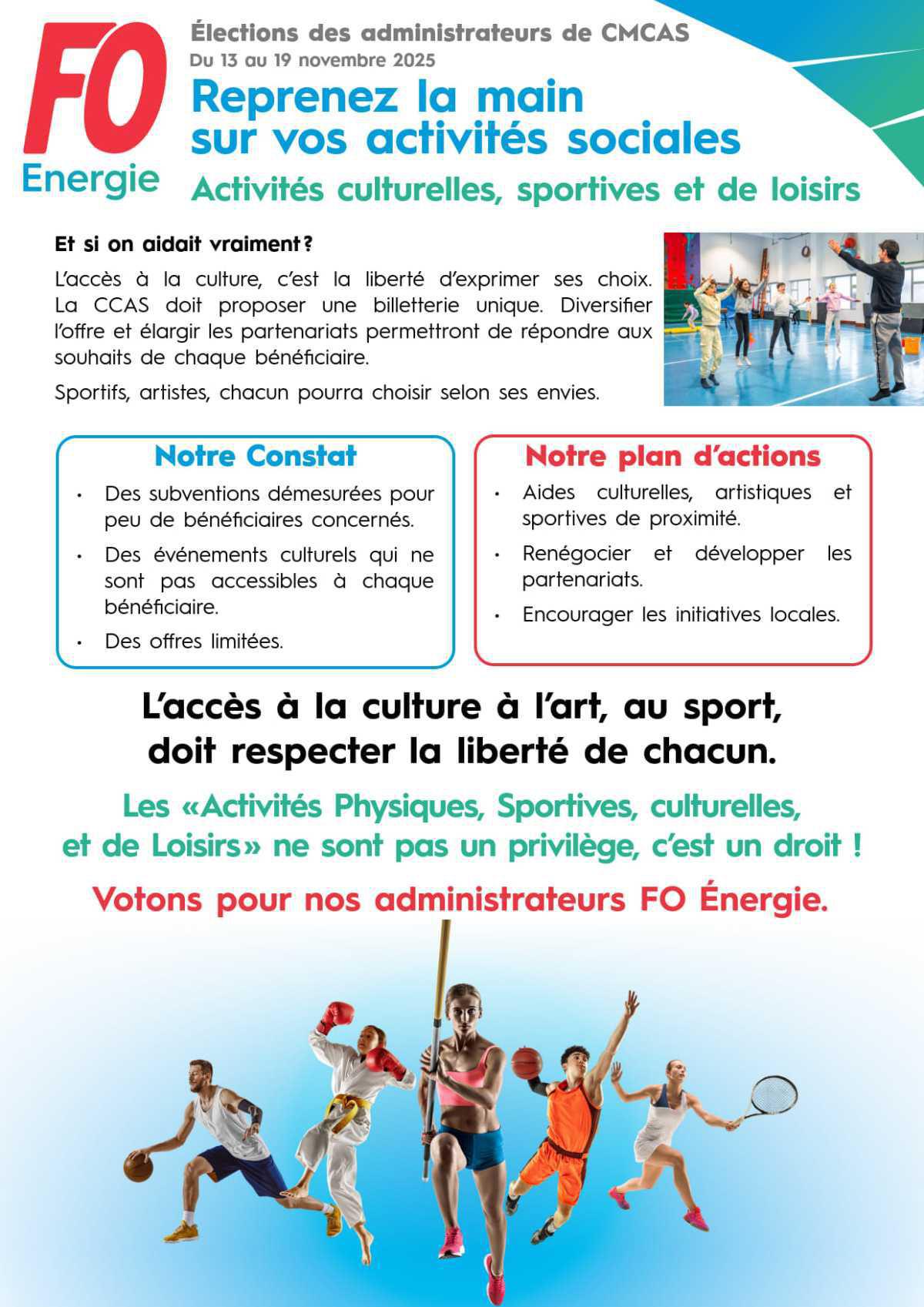 [Élections CMCAS 2025] Activités culturelles, sportives et de loisirs