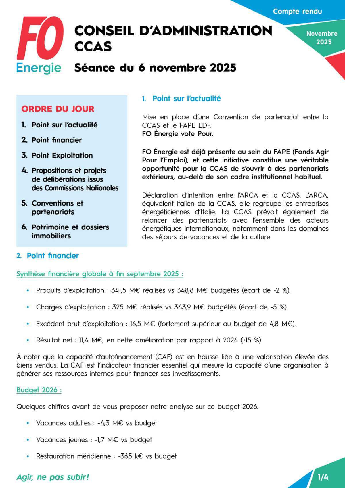 Conseil d’Administration de la CCAS séance du 6 novembre 2025