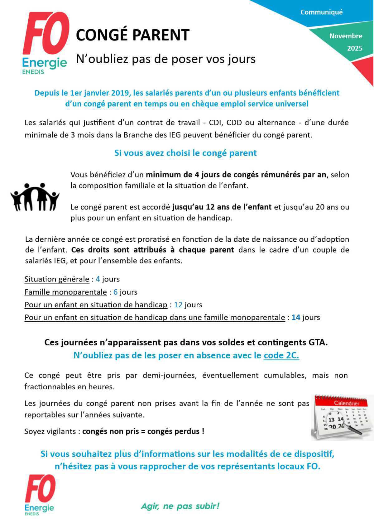 [Enedis] Congé parent - N’oubliez pas de poser vos jours