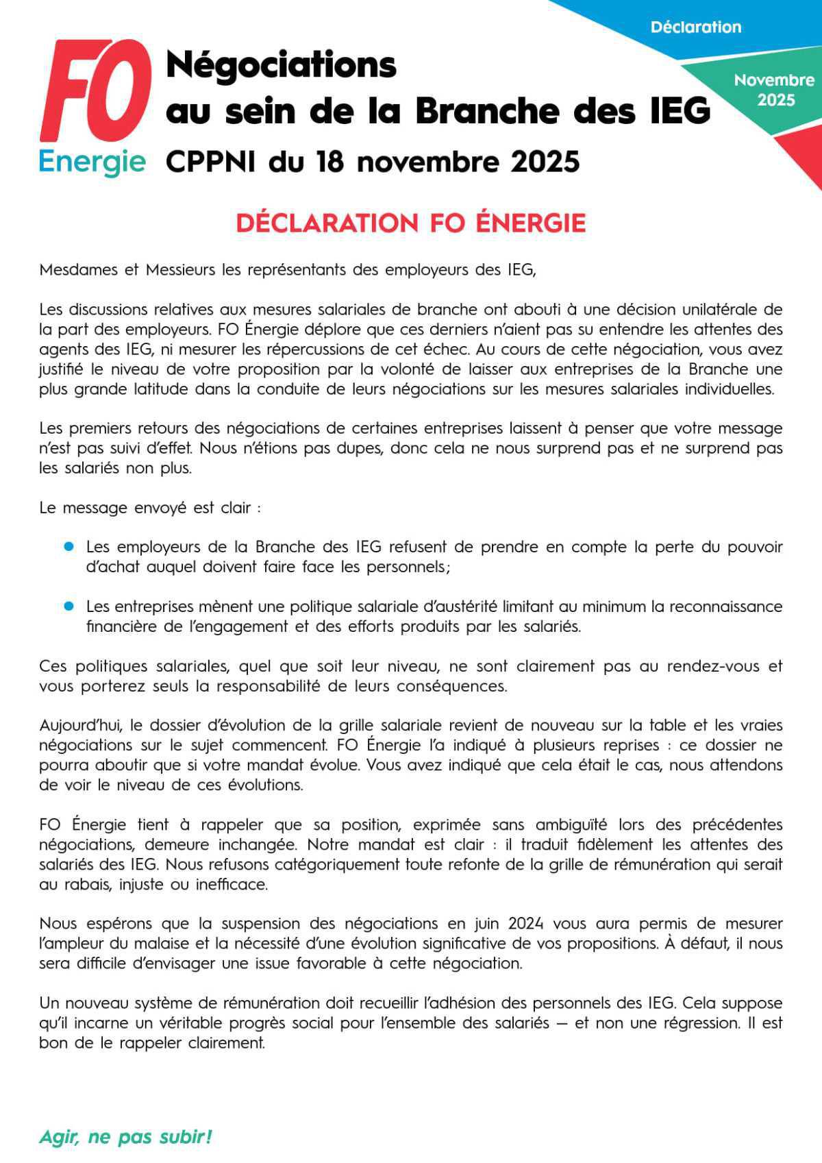 CPPNI Branche des IEG - Séance du 18 novembre 2025