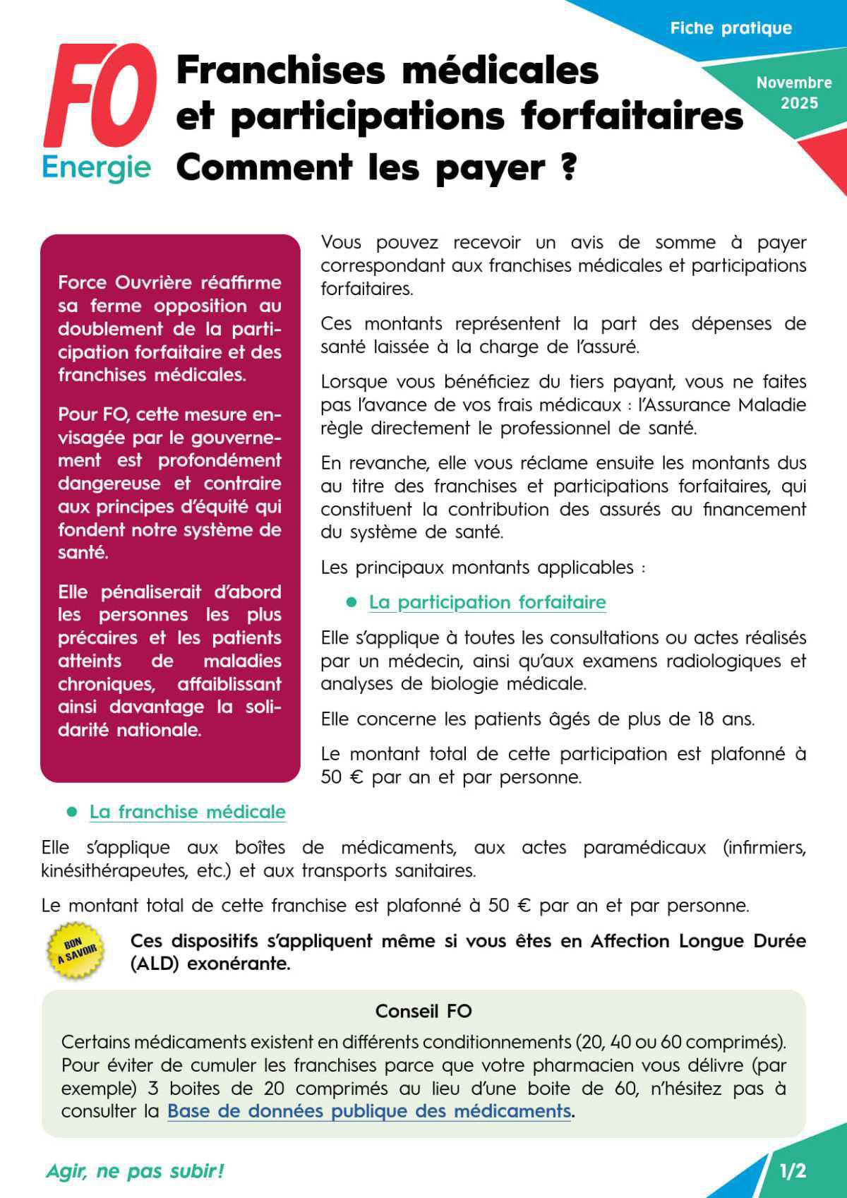 Franchises médicales et participations forfaitaires - Comment les payer ?