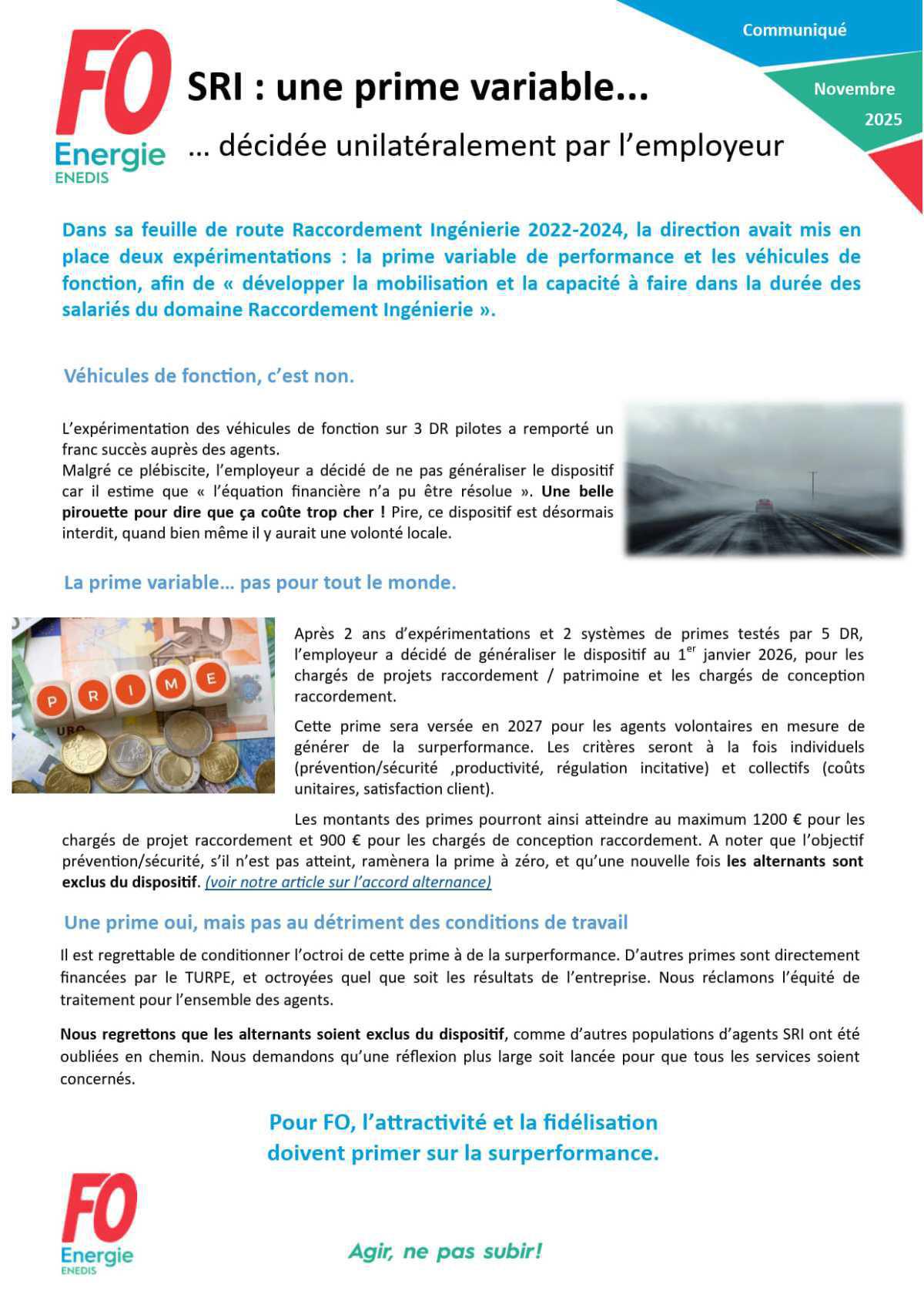 [Enedis] SRI : une prime variable… décidée unilatéralement par l’employeur