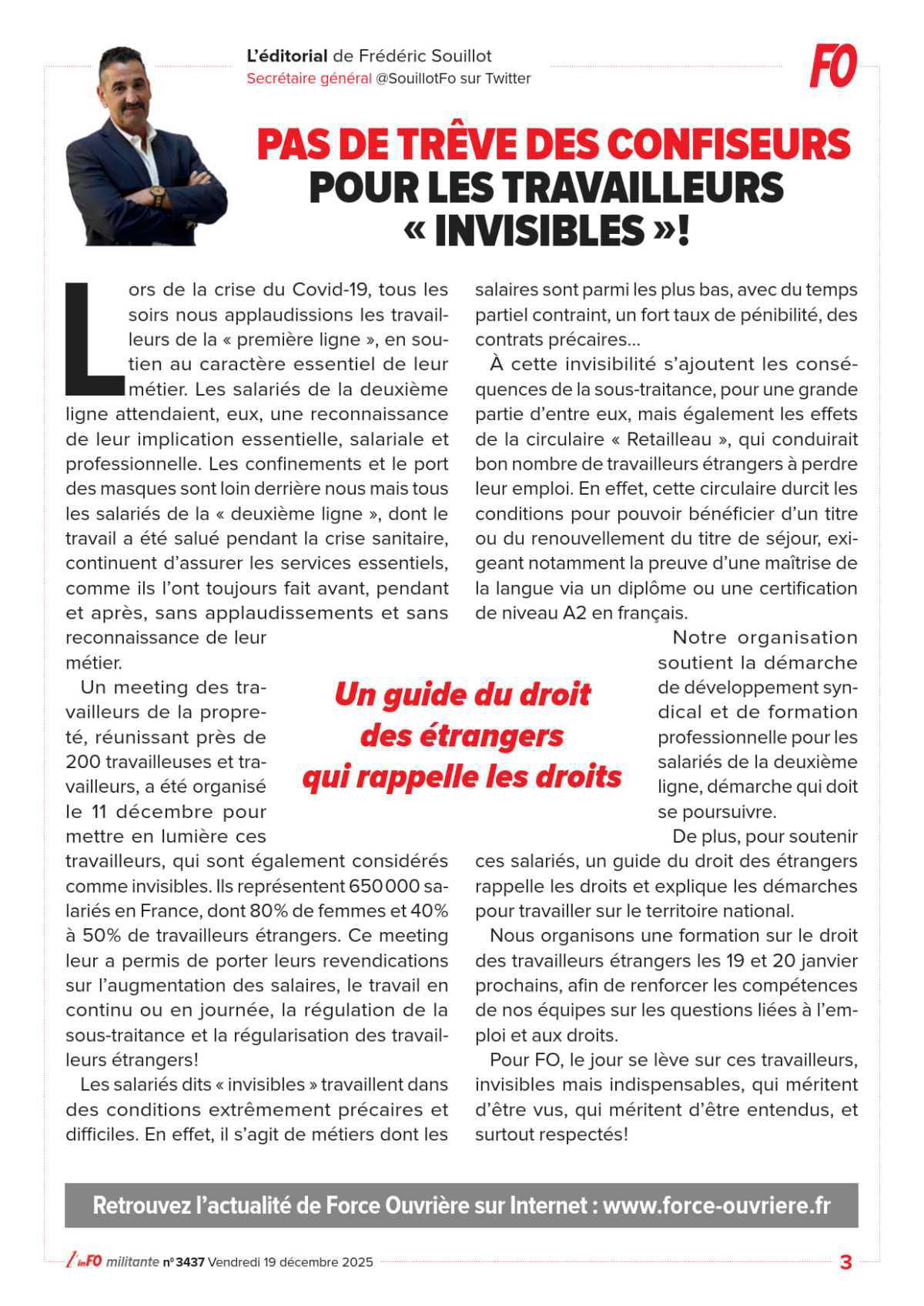 L’édito de Frédéric Souillot – Pas de trêve des confiseurs pour les travailleurs « invisibles » !