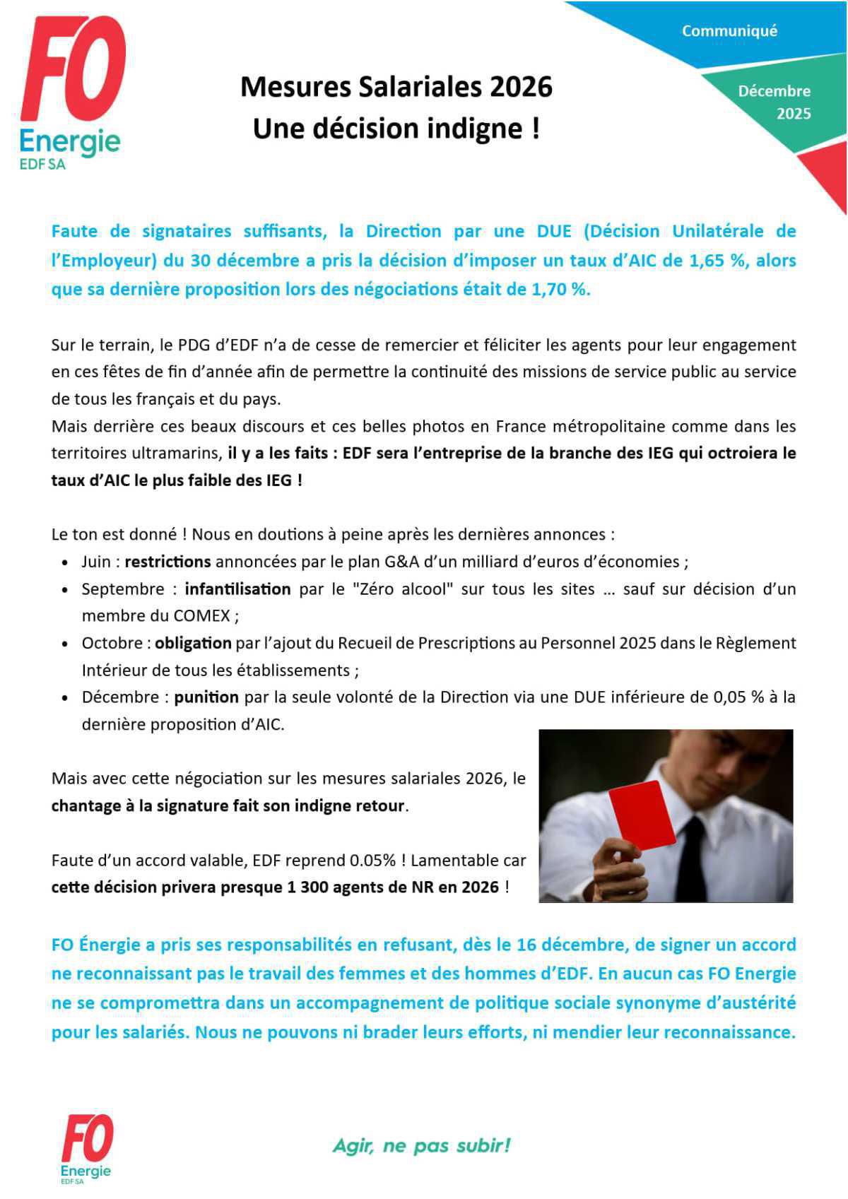 [EDF SA] Mesures Salariales 2026 - Une décision indigne !