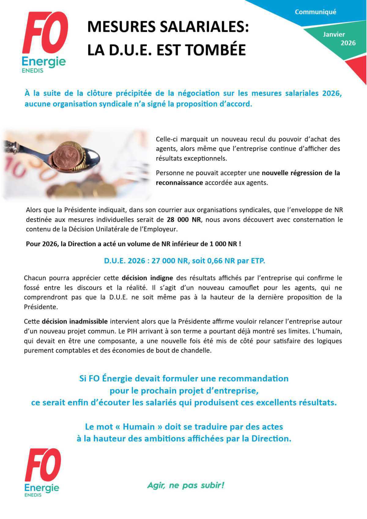 [Enedis] Mesures salariales 2026 : la D.U.E est tombée