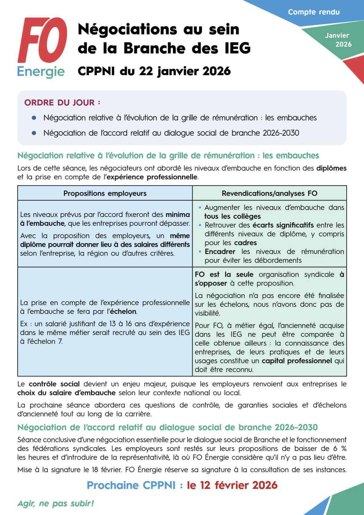 CPPNI Branche des IEG - Séance du 22 janvier 2026