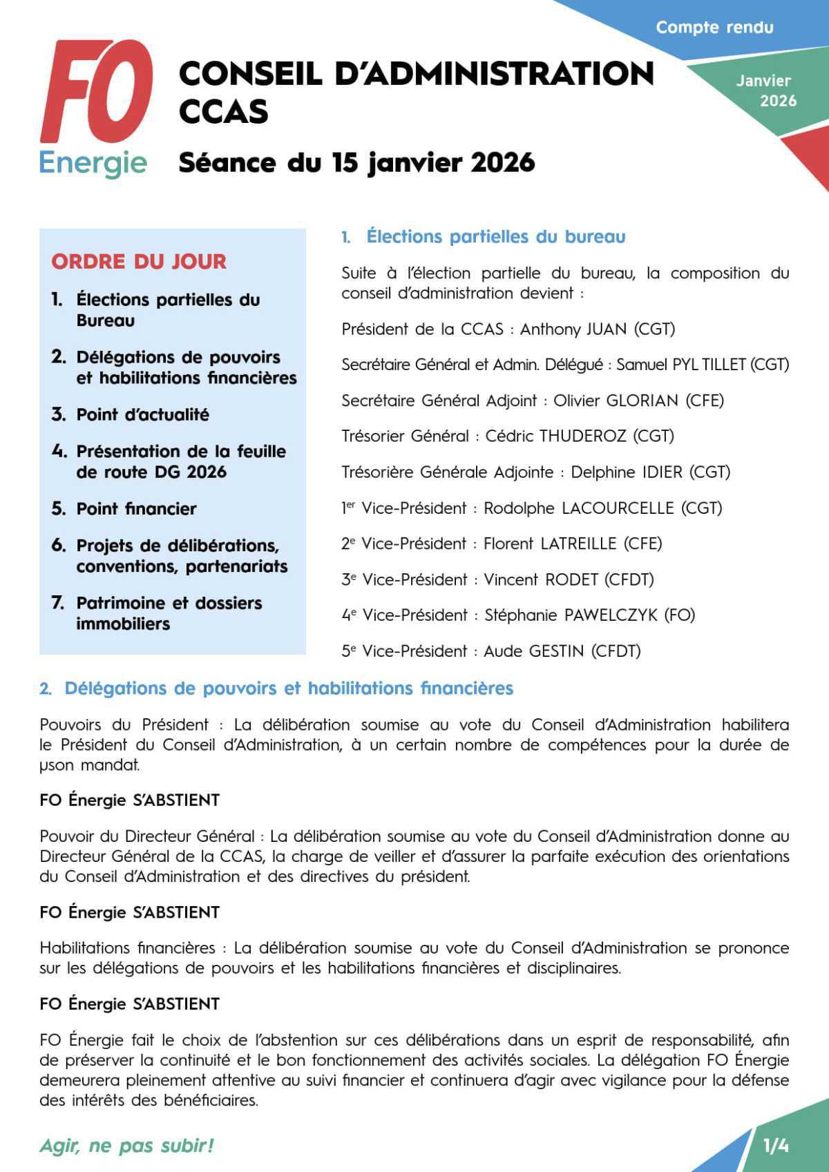 Conseil d’Administration de la CCAS séance du 15 janvier 2026