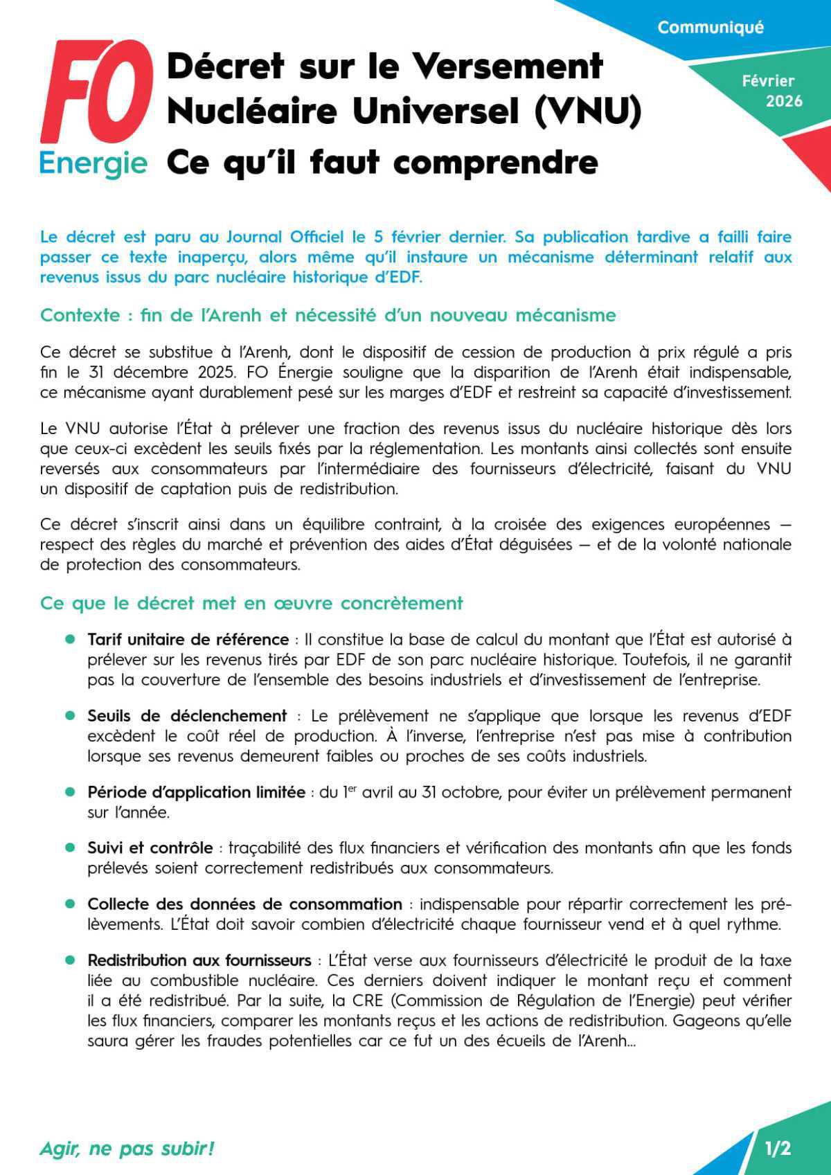 Décret sur le Versement Nucléaire Universel (VNU) - Ce qu’il faut comprendre