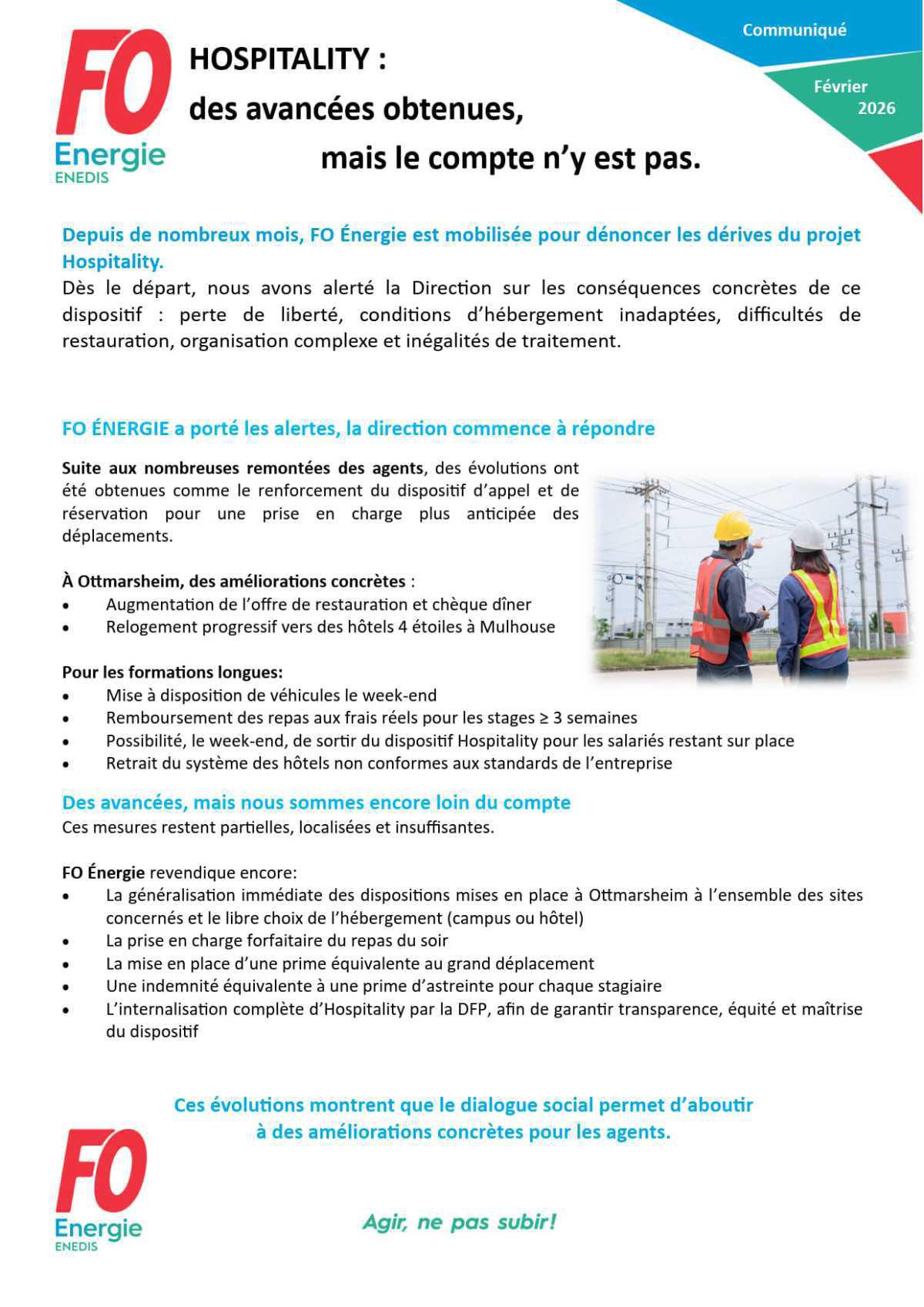 [Enedis] HOSPITALITY Des avancées obtenues mais le compte n'y est pas