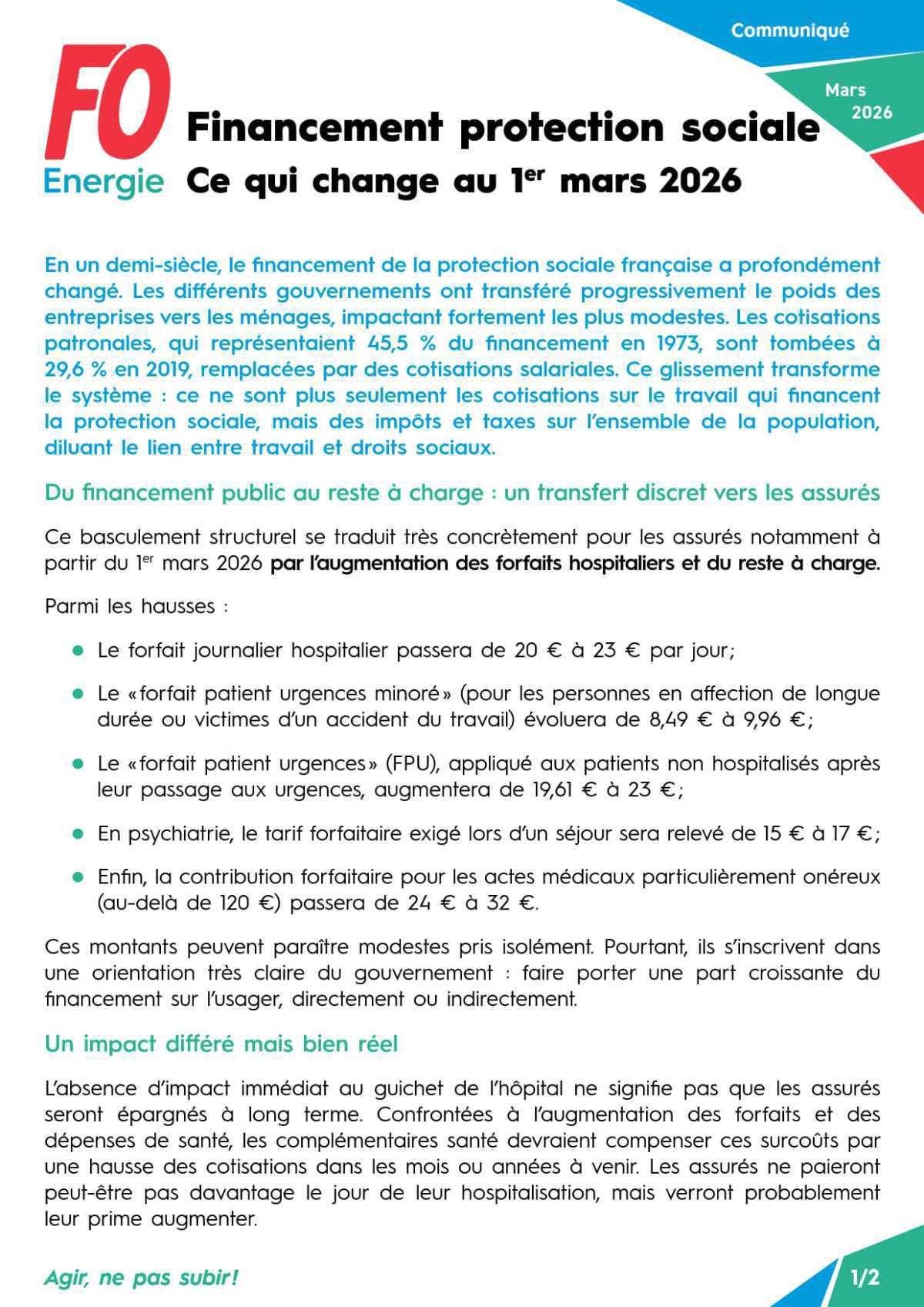 Financement protection sociale : Ce qui change au 1er mars 2026