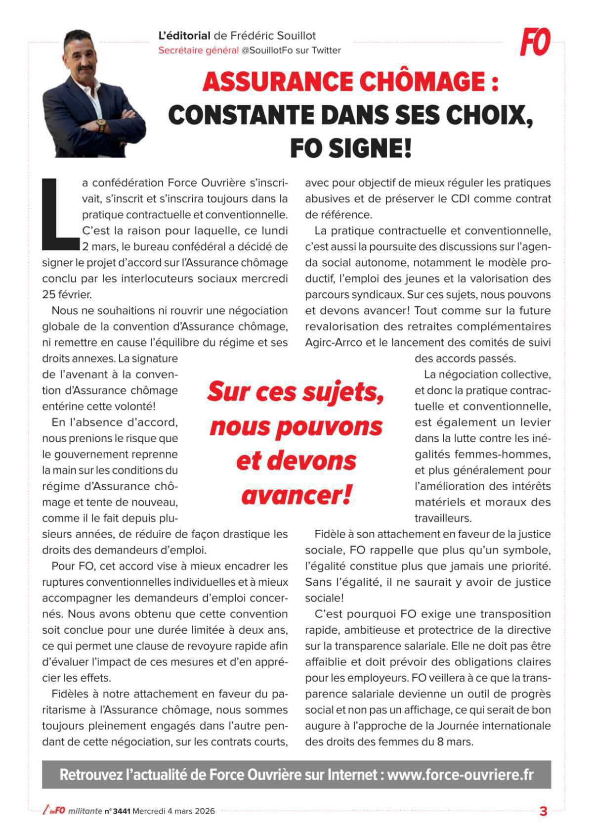 L’édito de Frédéric Souillot – Assurance chômage - Constante dans ses choix, FO signe !